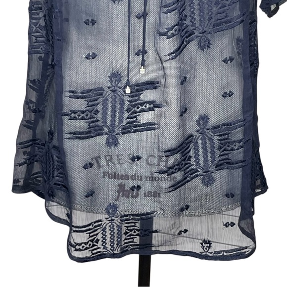 Willow & Clay Navy Sheer Embroidered Boho Top Size M - Picture 5 of 11